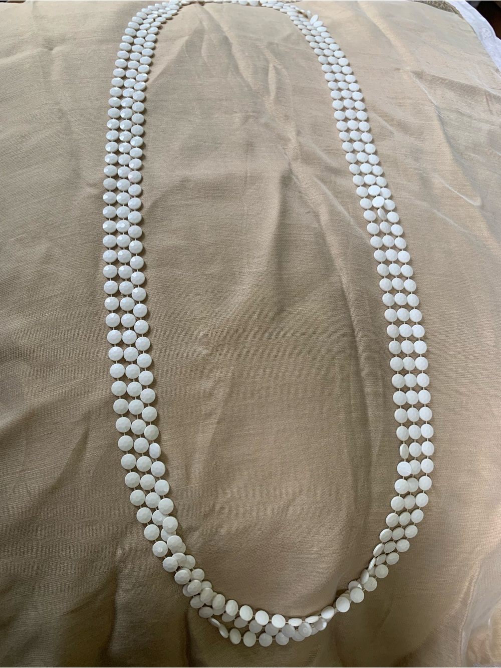 Vintage 1950s White Lucite Faceted Disc Bead Multi Strand Necklace Long 48"